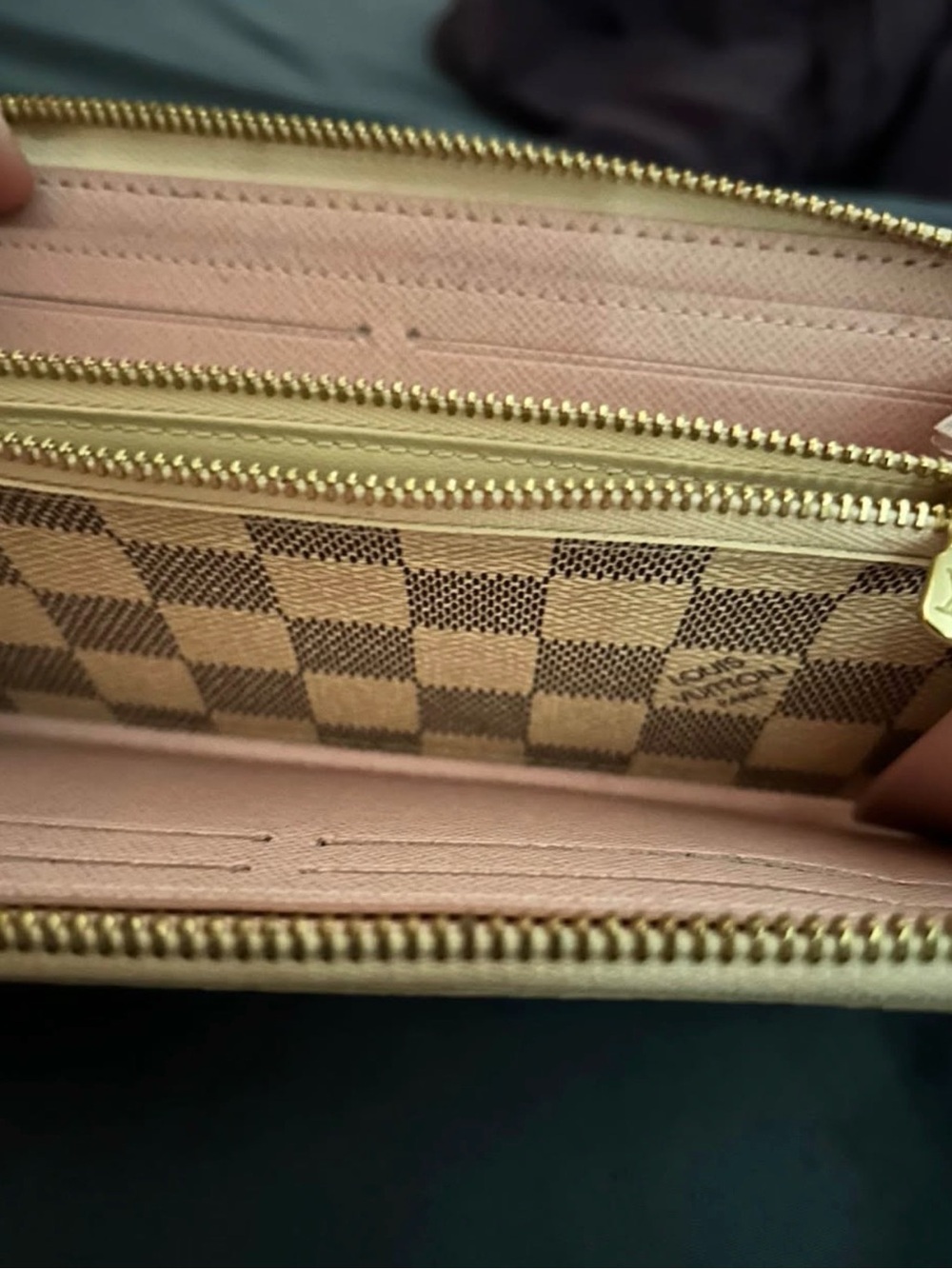 Louis Vuitton Damier Azur Zip Wallet in Pink & Brown - Picture 2 of 5